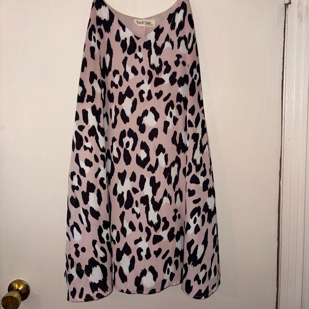 Peach Love California Pink Black Leopard Print Slip Dress